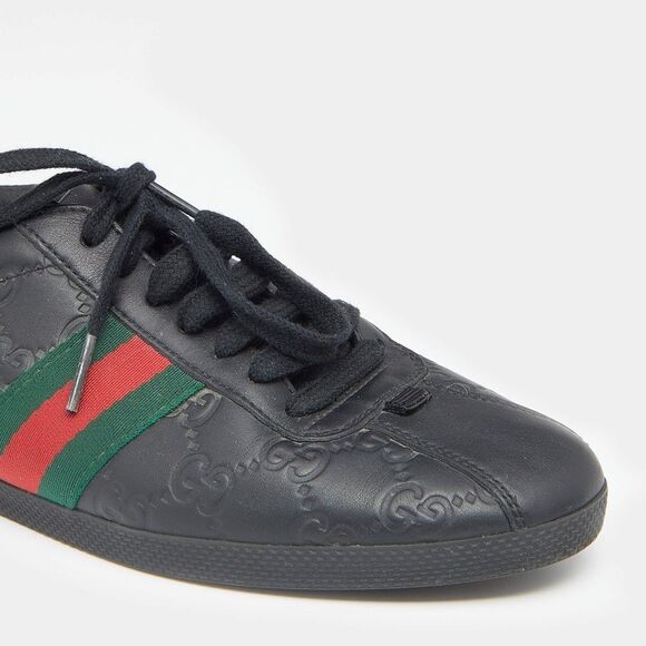 GUCCI Guccissima Black Leather, Web Ace Sneakers Low Top. Size 35 1/2. … - Picture 9 of 10